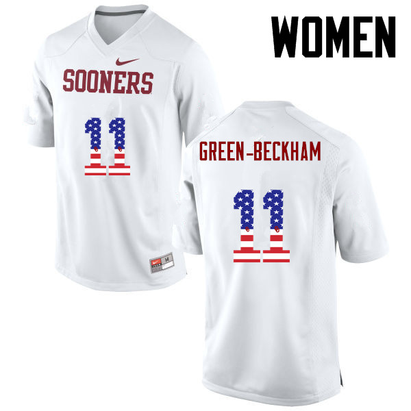 Women Oklahoma Sooners #11 Dorial Green-Beckham College Football USA Flag Fashion Jerseys-White